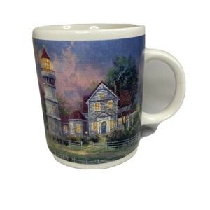 Thomas Kinkade Victorian Light 2000 Coffee Mug Lighthouse 3 3/4" tall